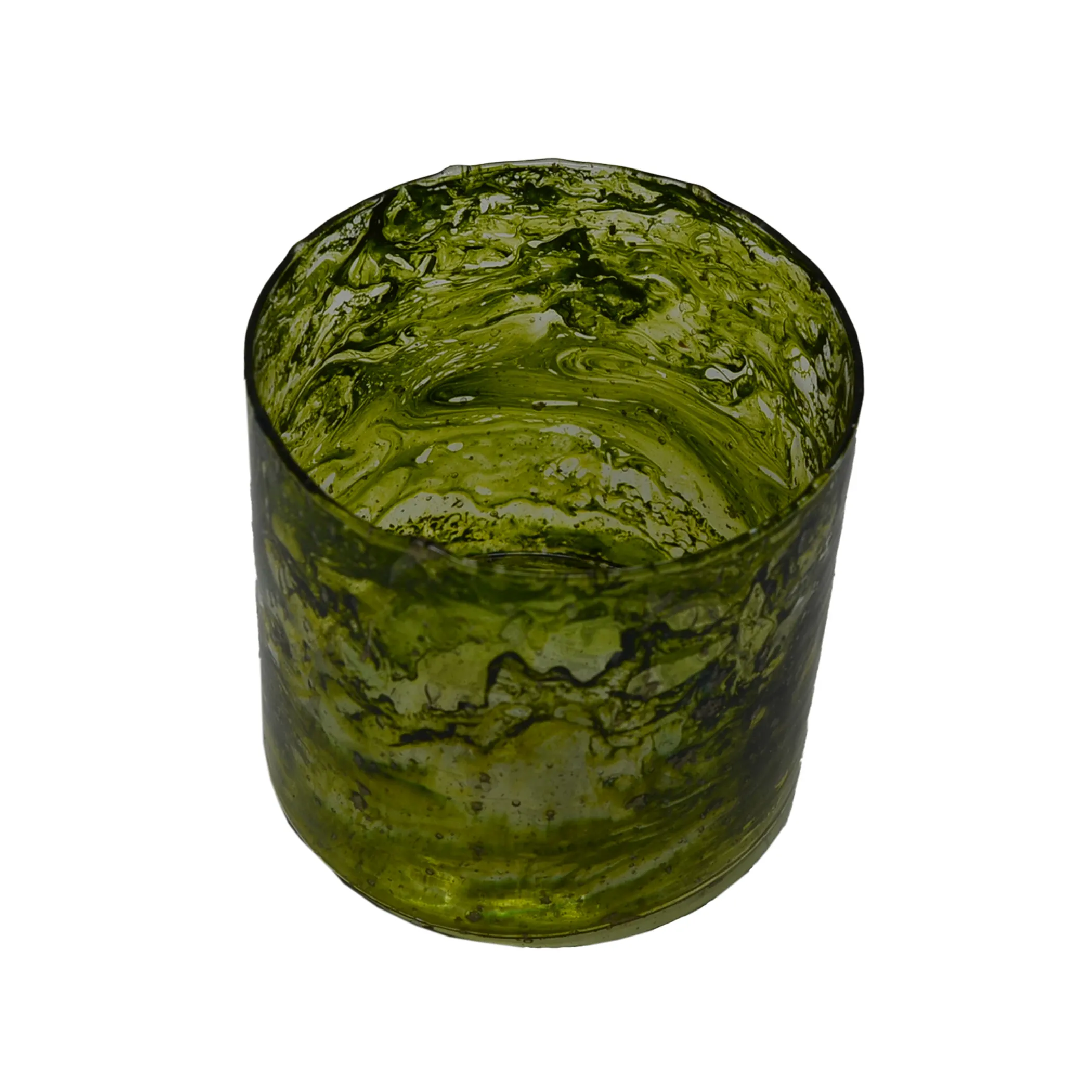 Vintage Windlicht Zylinder Glas in Gelbgrün H 7,5 cm