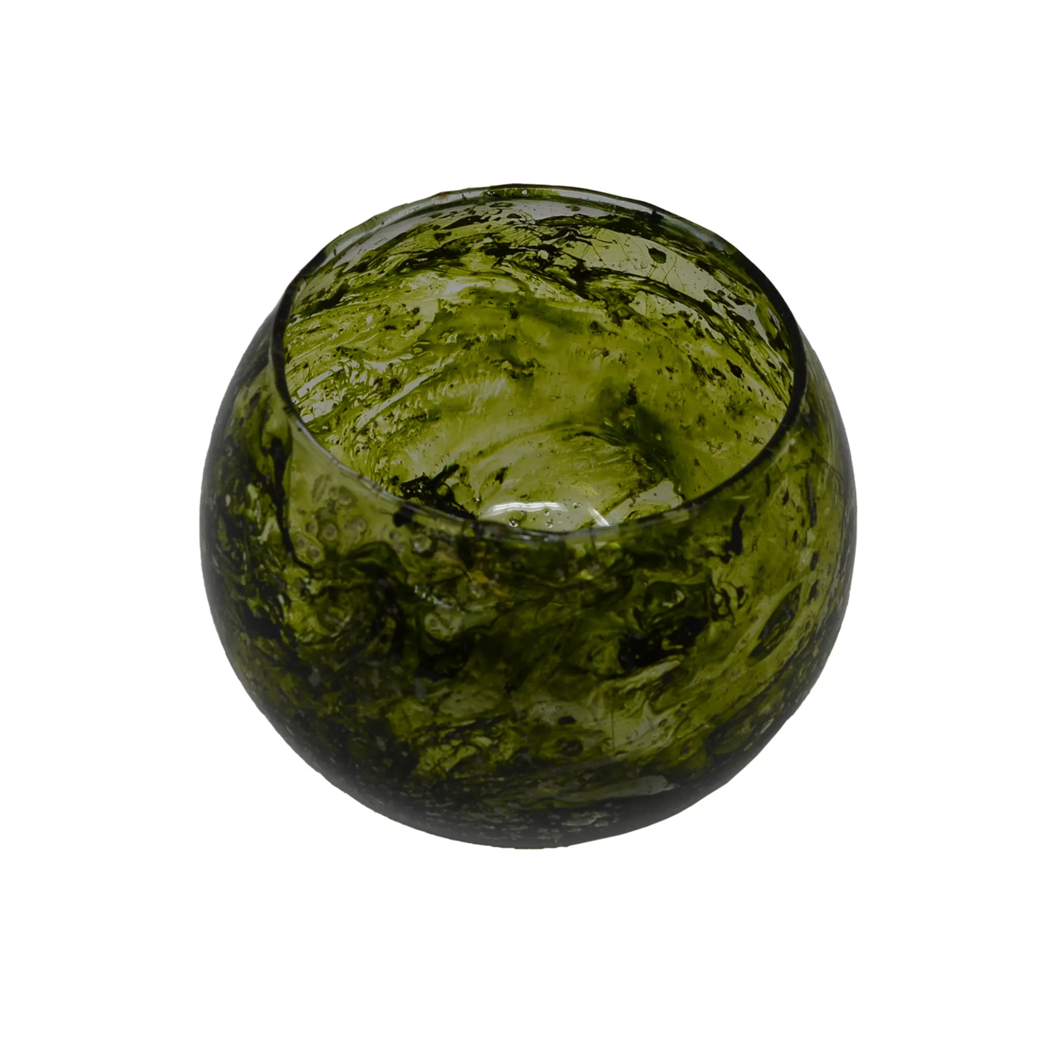 Vintage Windlicht Kugel Glas in Gelbgrün H 7 cm - Stilvolle Tischdeko