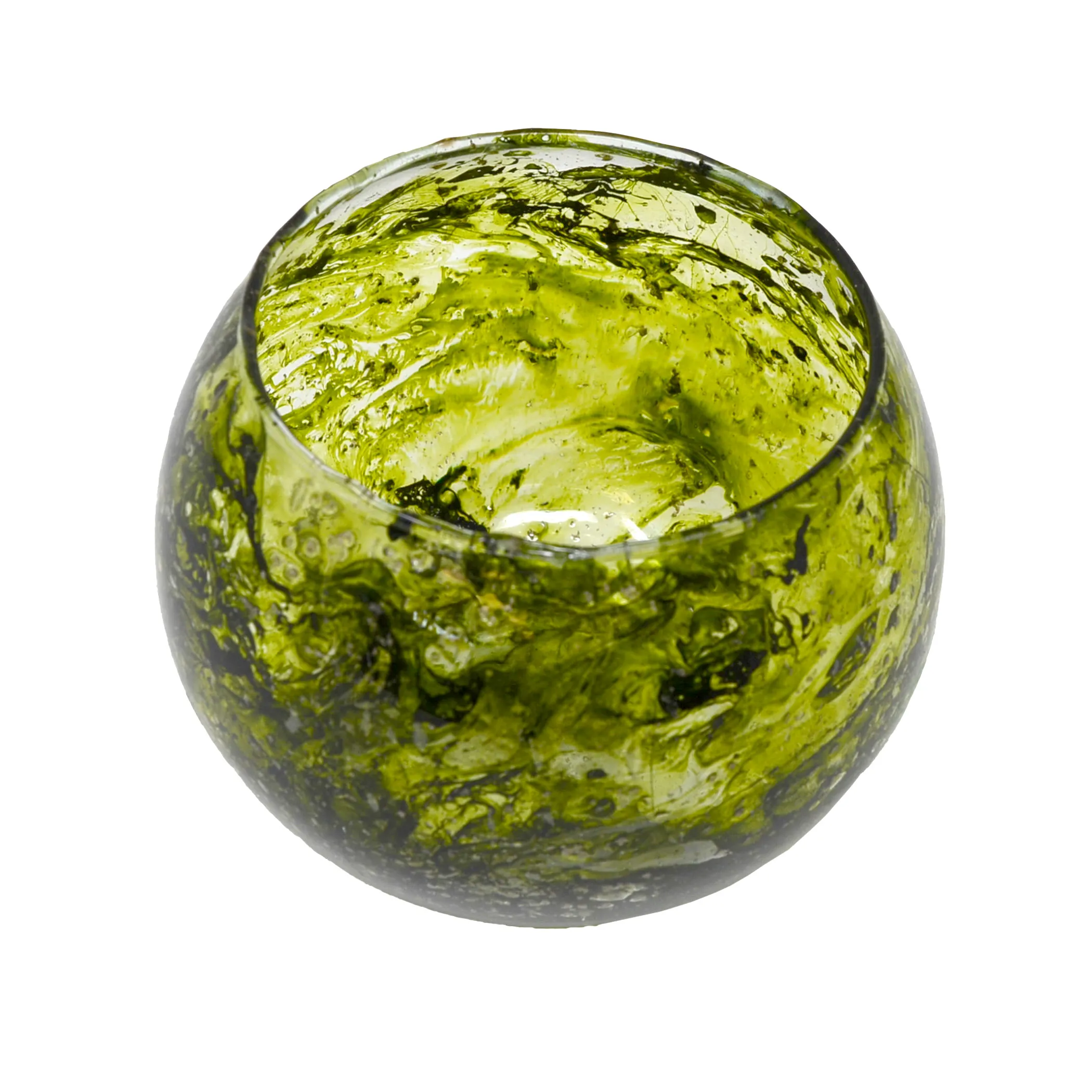 Vintage Windlicht Kugel Glas in Gelbgrün H 11 cm - Stilvolle Tischdeko