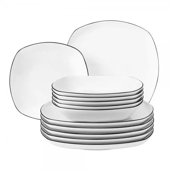 Seltmann Weiden Tafelservice Lido Black Line Weiß Eckig (12-Teilig)