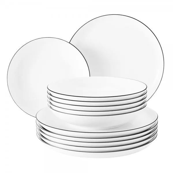 Seltmann Weiden Tafelservice Lido Black Line Weiß Rund (12-Teilig)