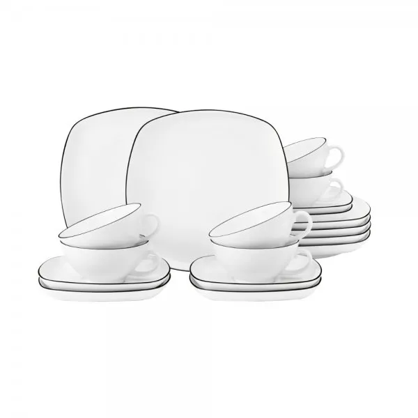 Seltmann Weiden Teeservice Lido Black Line Weiß (18-Teilig)