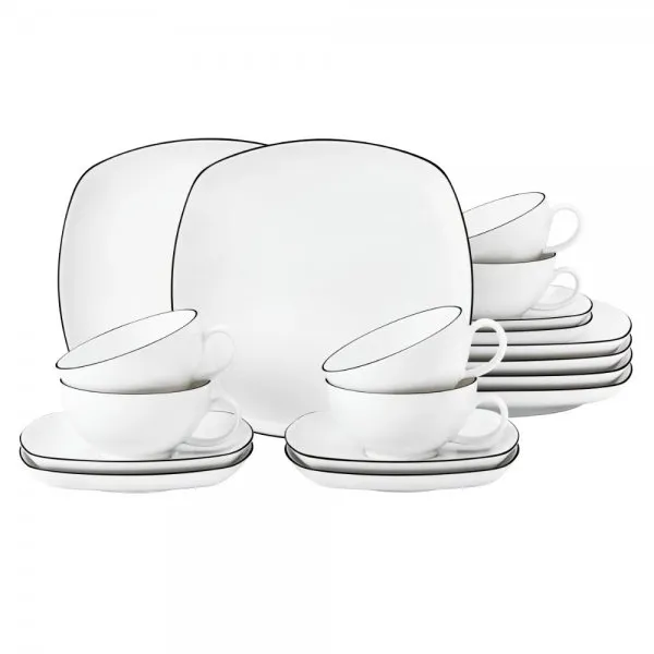 Seltmann Weiden Teeservice Lido Black Line Weiß Eckig (18-Teilig)
