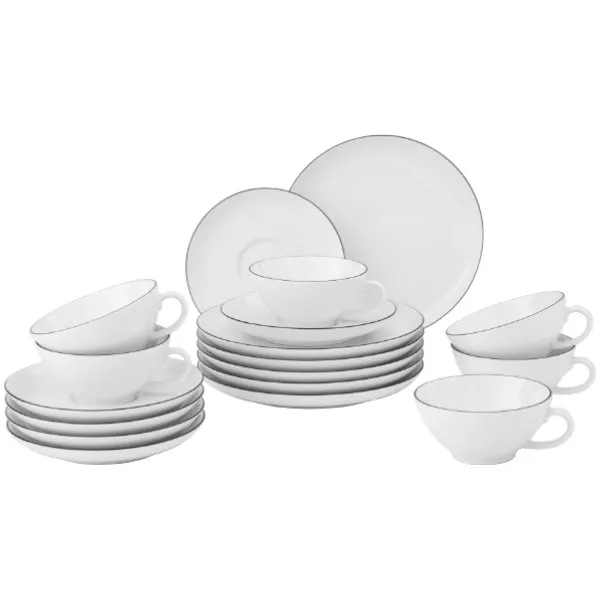 Seltmann Weiden Teeservice Lido Black Line Weiß Rund (18-Teilig)