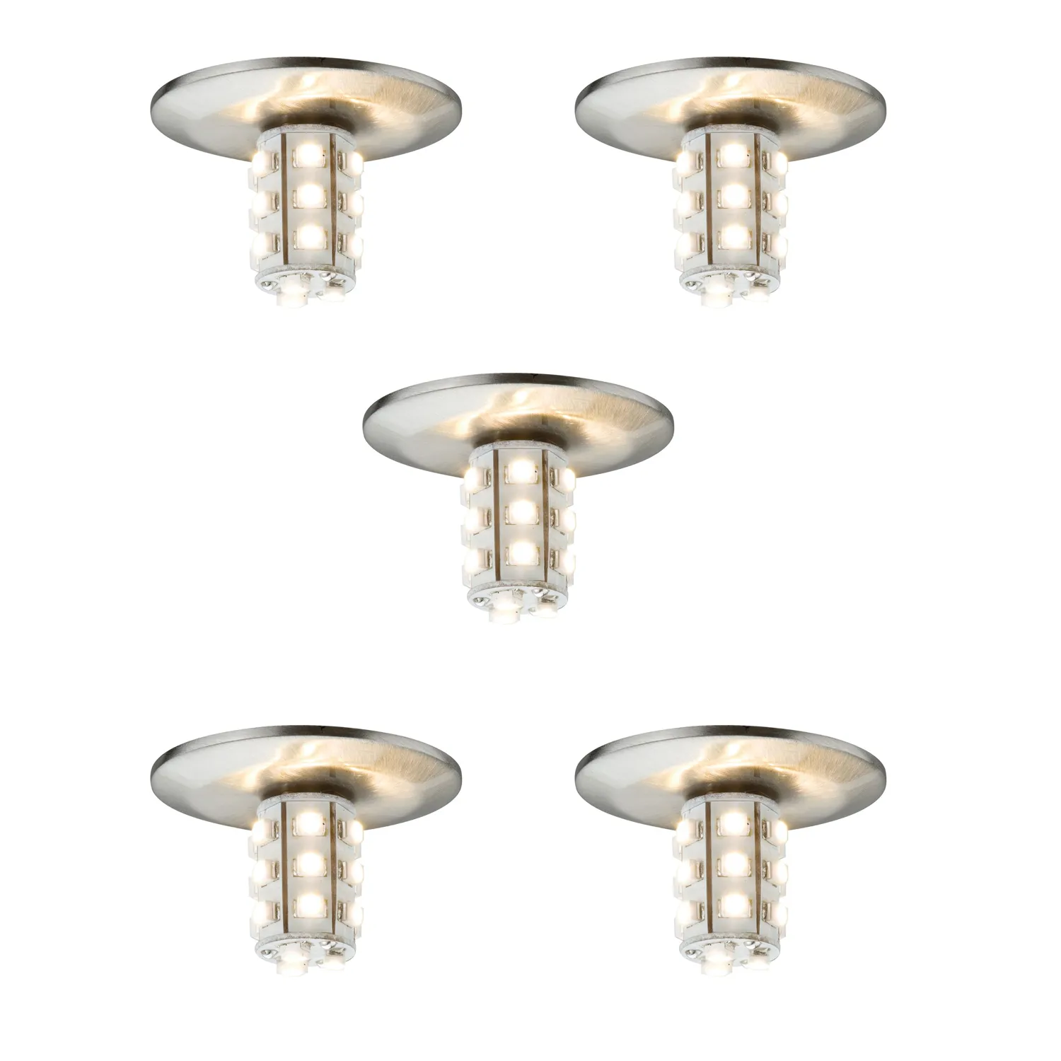 Paulmann Star Einbauleuchten Set rund LED 5x1W 7VA 230/12V G4 40mm Eisen gebürstet/Metall