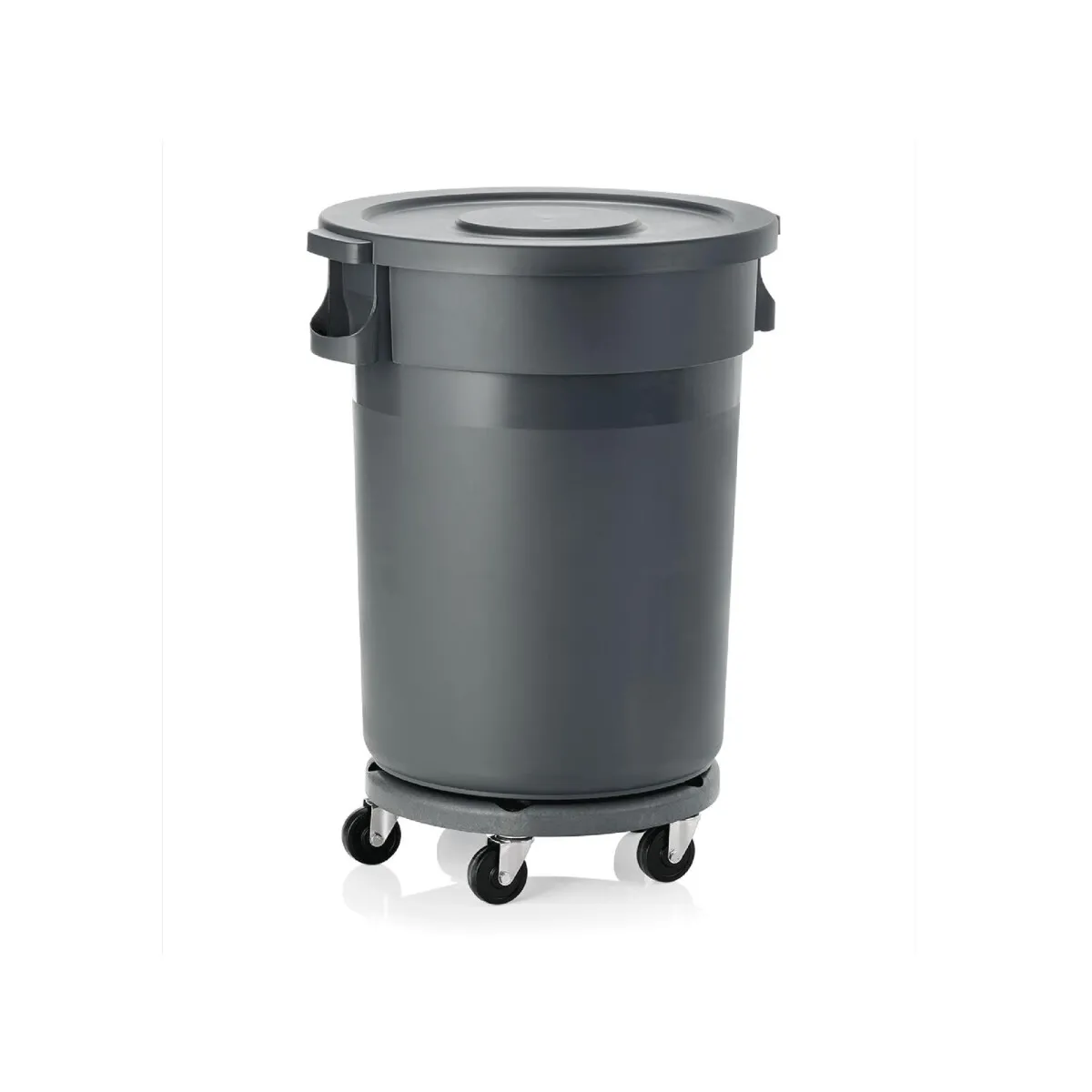 Abfallbehälter mit Transporttrolley und Deckel, Ø55 cm, 120 L, grau, Polypropylen