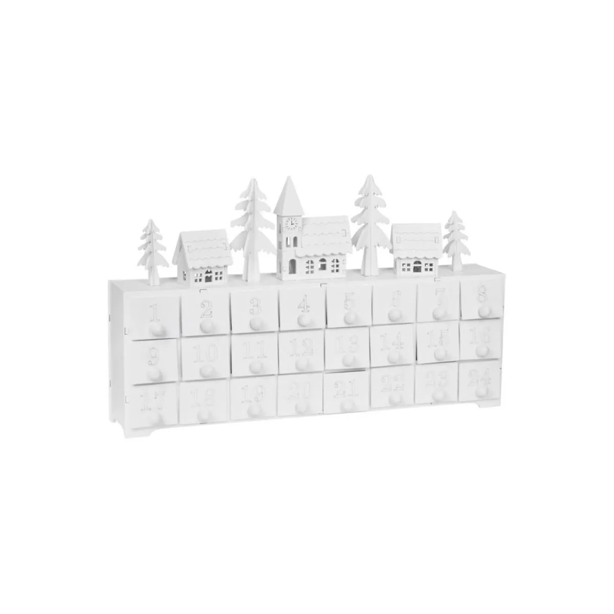 Adventskalender Yuletide Holz weiß mit 4 warmweißen LEDs