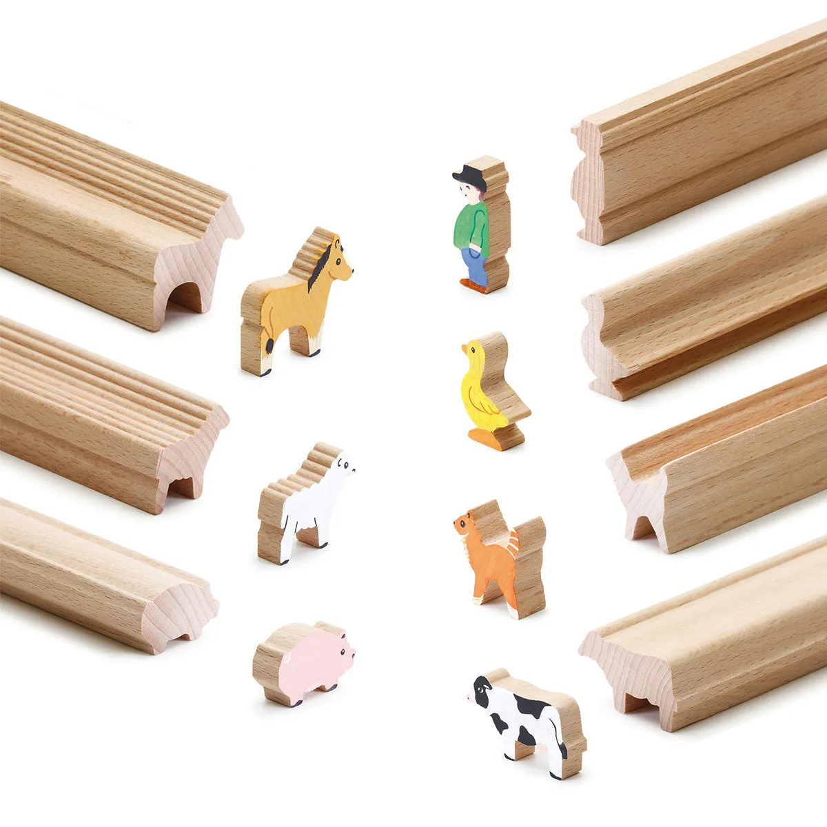Tolle Bastelleisten 'Bauernhof' | Buche natur | 7 Stück | Länge 45 cm | zum Sägen und Bemalen | 30 bis 40 Figuren möglich | Made in Germany