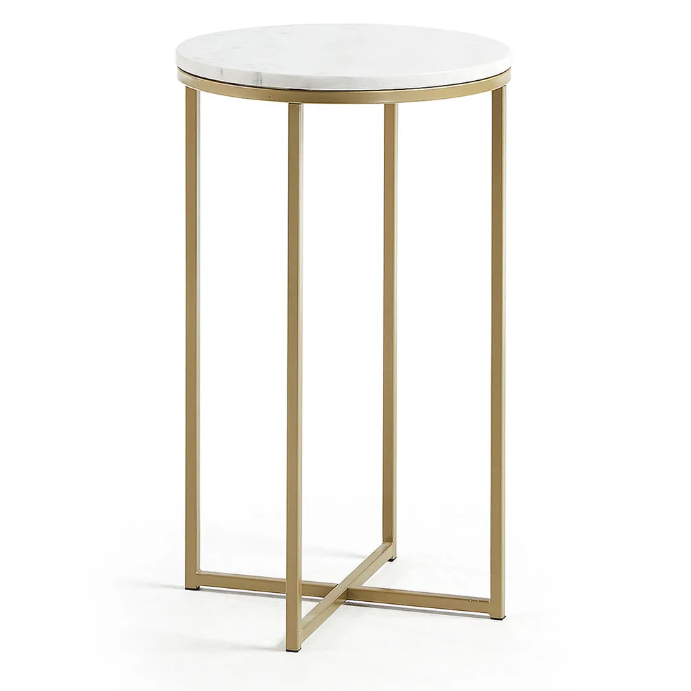 Beistelltisch - rund "Sheff" Marmor & Stahl weiß-gold