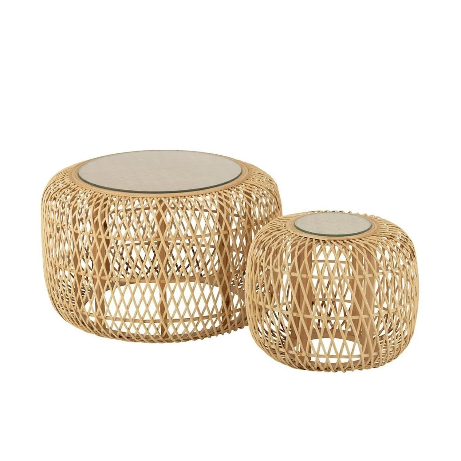 Beistelltische aus Bambus und Tannenholz, 2er-Set - Natur