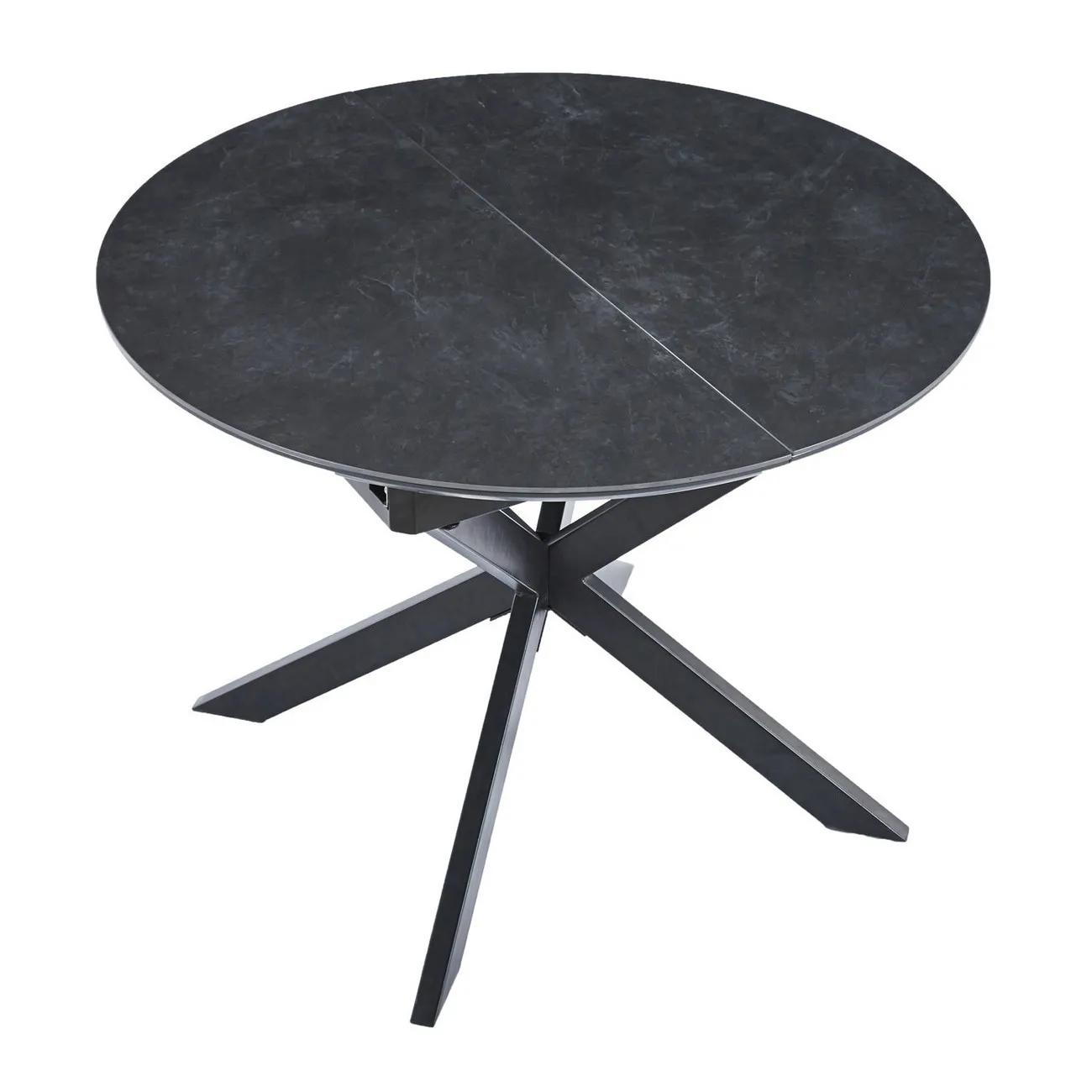 CERAMICA - Ausziehbarer runder Esstisch Schwarz L140 cm