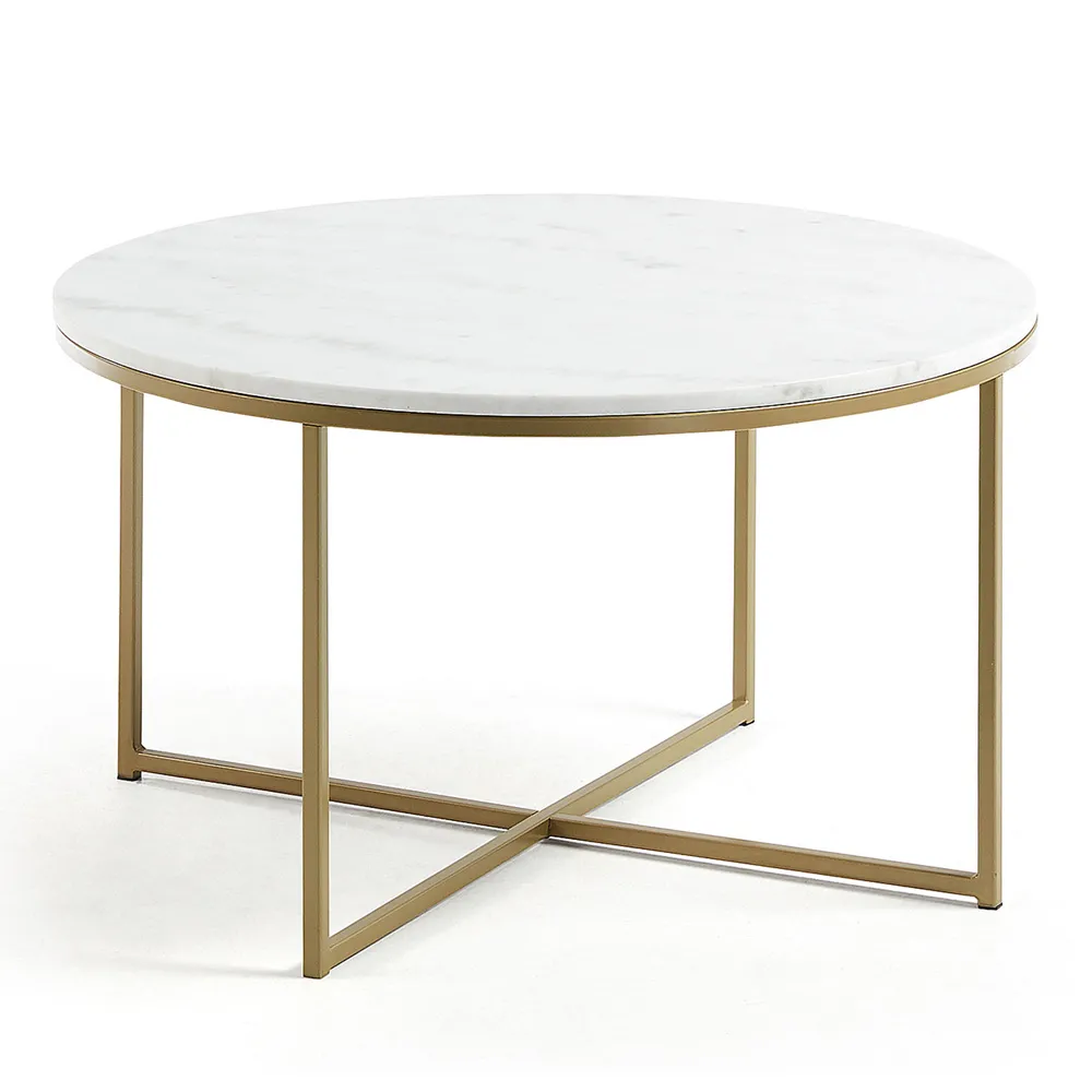 Couchtisch - rund "Sheff" Marmor & Stahl weiß-gold