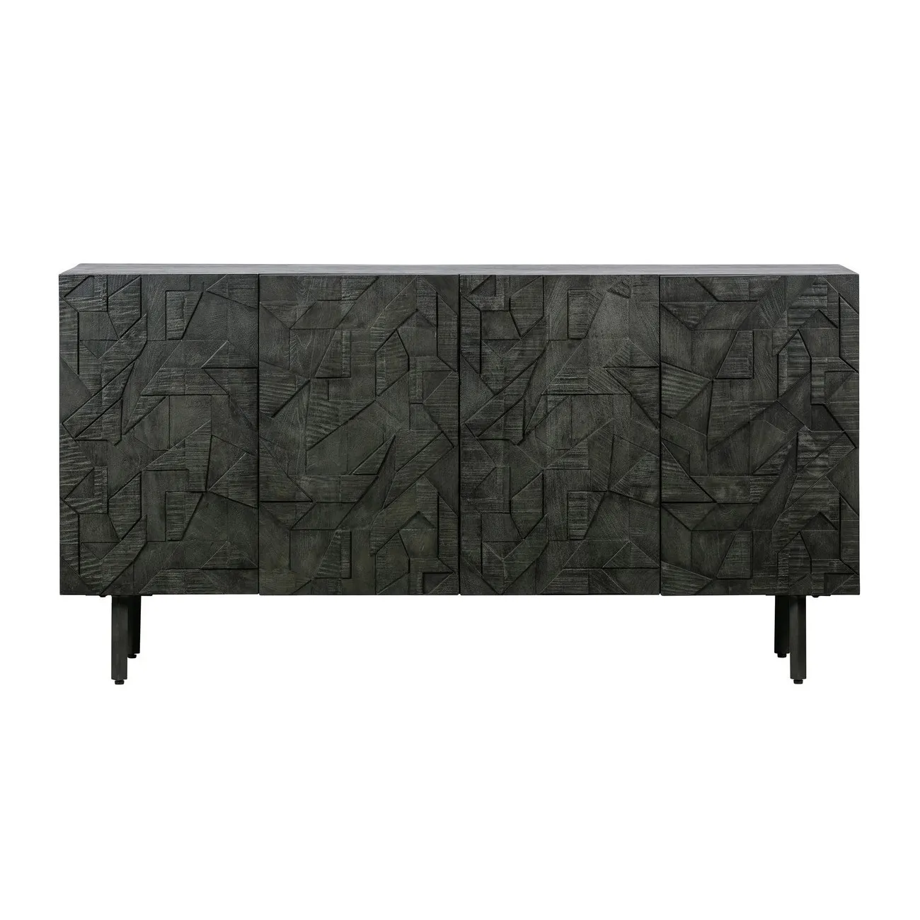 COUNTER - Geschnitztes Buffet aus Holz, schwarz L160