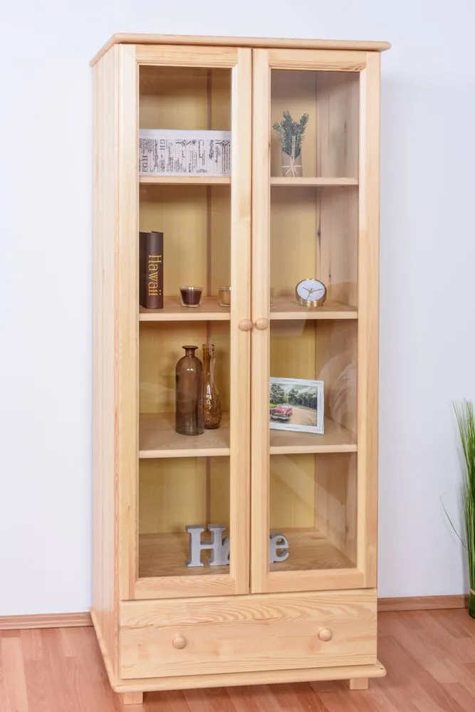 Vitrine Kiefer massiv Vollholz natur B008 - Abmessungen: 190 x 81 x 42 cm (H x B x T)
