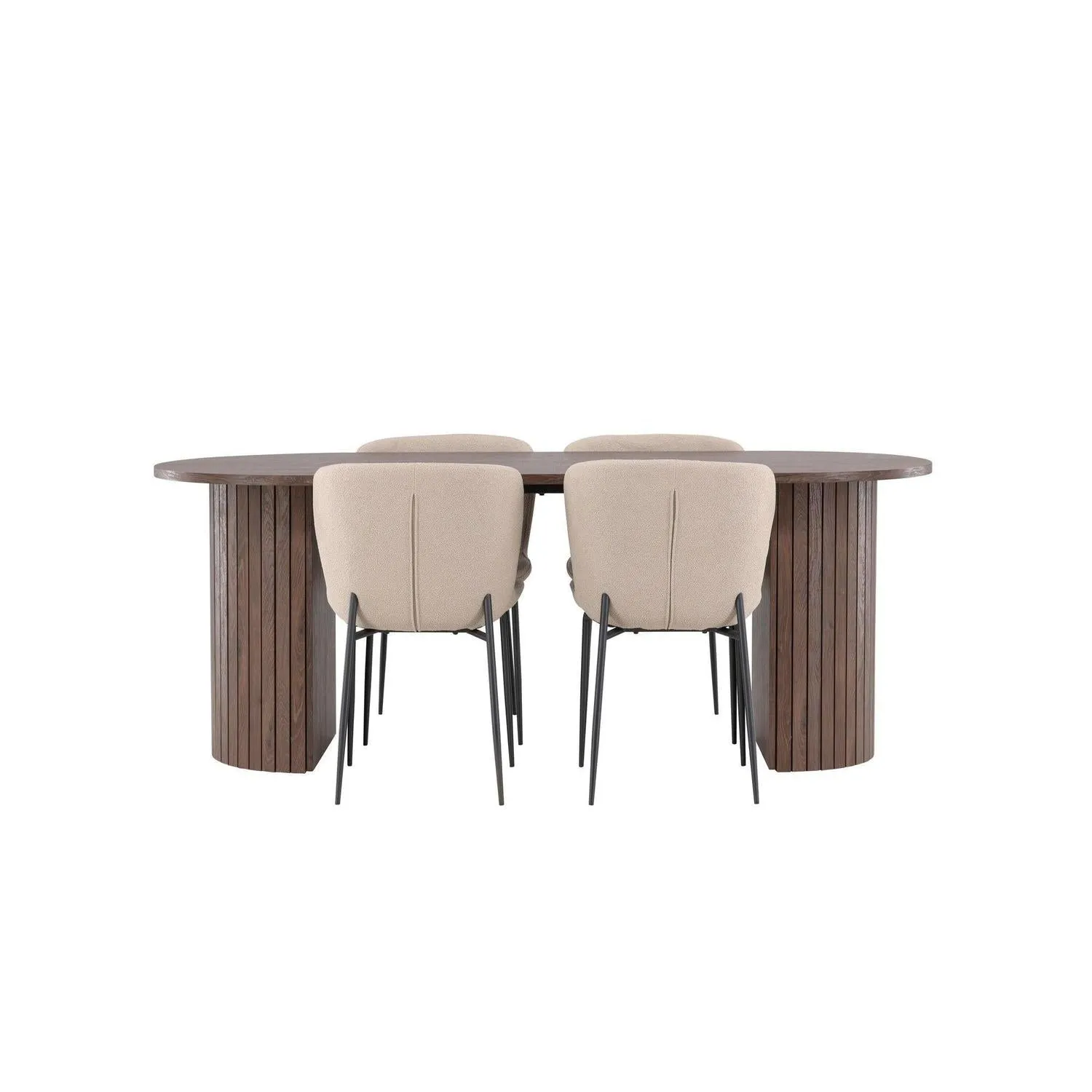 Essgruppe Esstisch Härön 200*90cm mit Stühlen Modesto aus Teddy-Bouclé