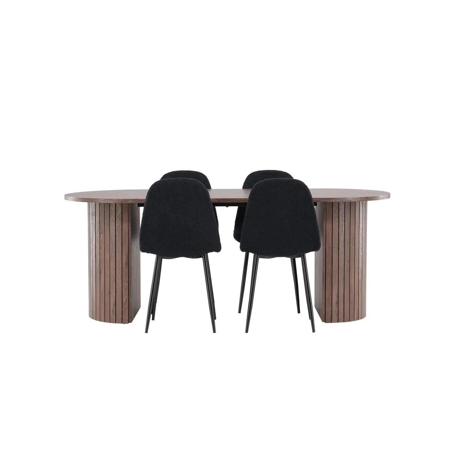 Essgruppe Esstisch Härön 200*90cm mit Stühlen Polar aus Teddy-Bouclé