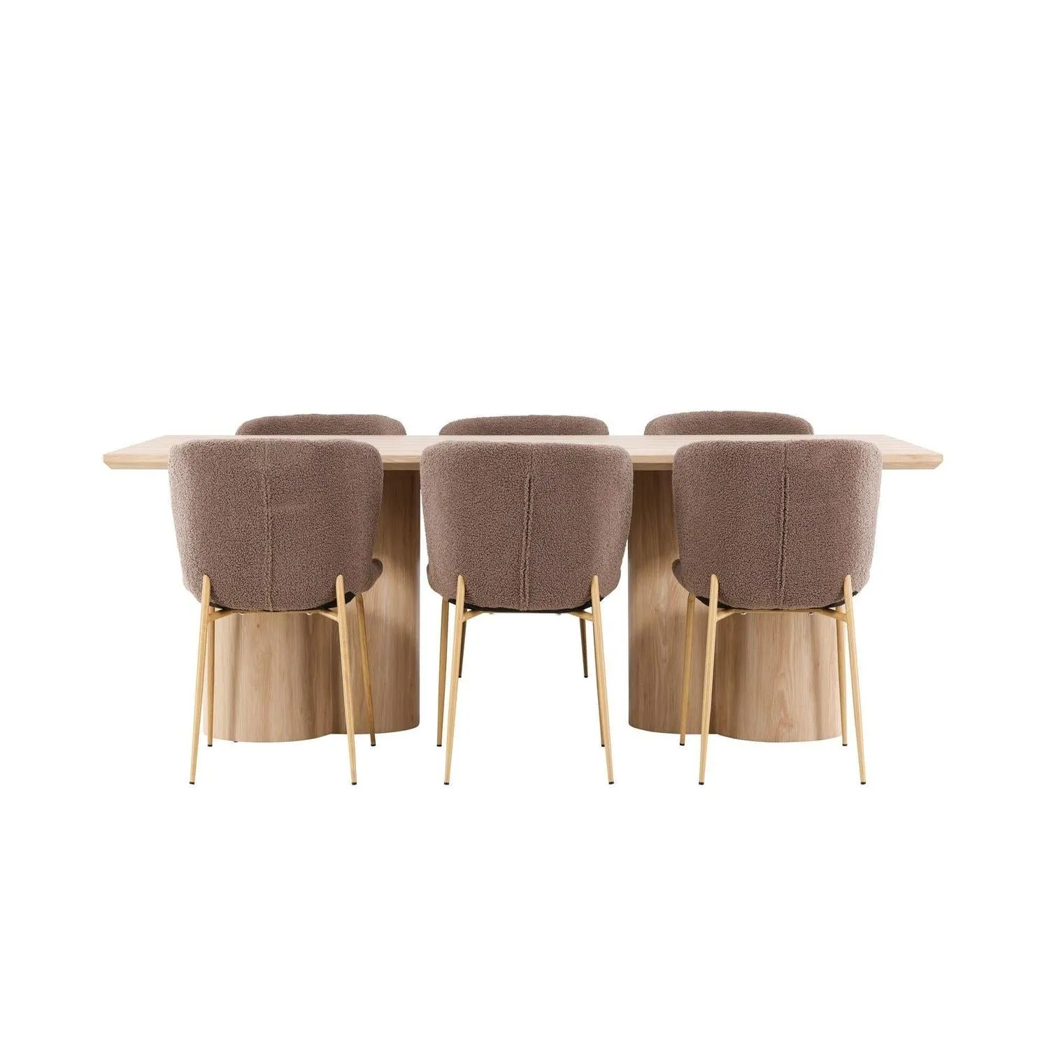 Essgruppe Esstisch Olivia 210*100cm mit Stühlen Modesto aus Teddy-Bouclé