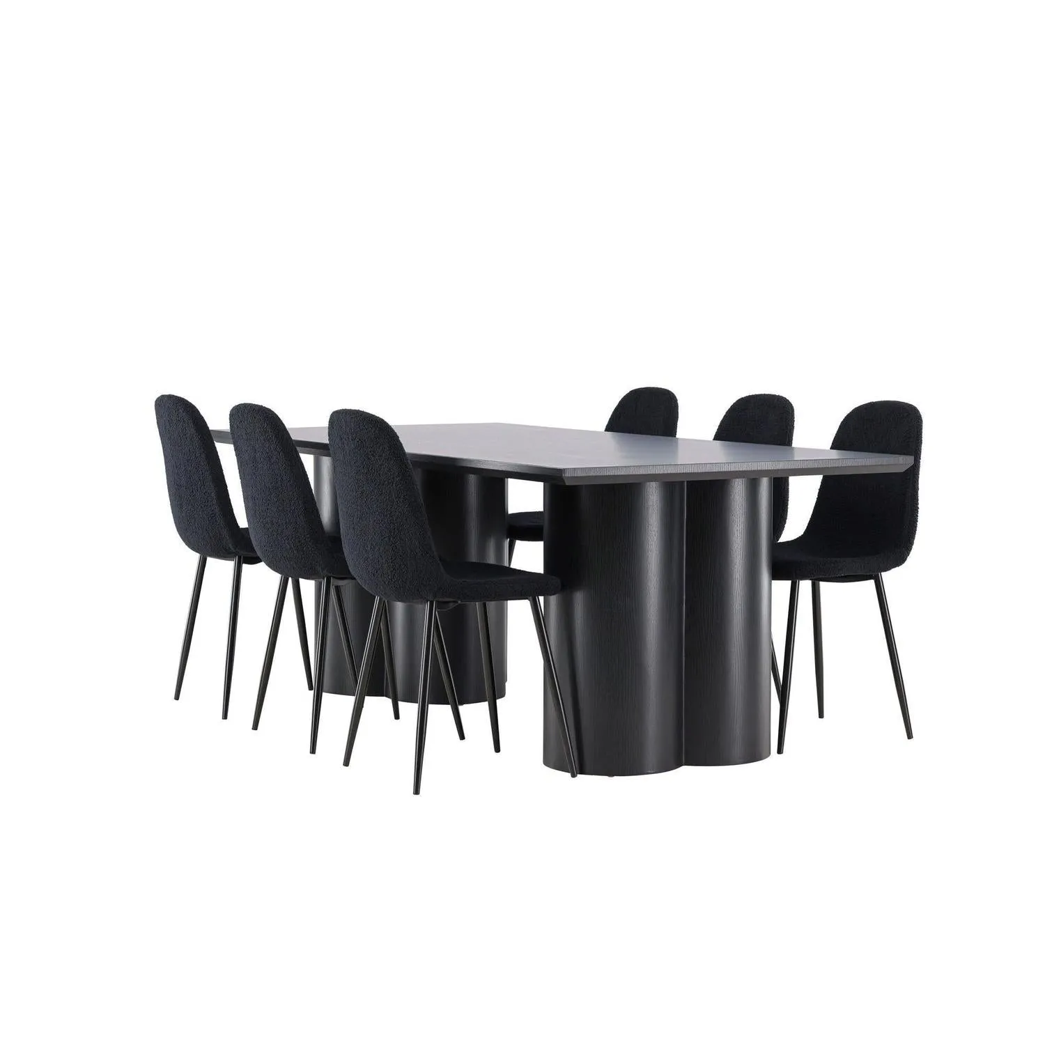 Essgruppe Esstisch Olivia 210*100cm mit Stühlen Polar aus Teddy-Bouclé