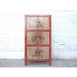 Asien halbhohe Kommode bunte florale Bemalung Pinienholz
