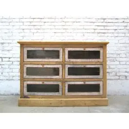 China große Schubladenkommode 6 Schübe Pinie Korpus hell Fronten dunkel