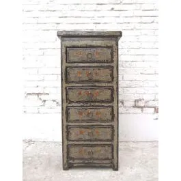 China shabby chic hübsche kleine Schubladen Kommode grau lackiertes Pinienholz Gebrauchsspuren von Luxury-Park