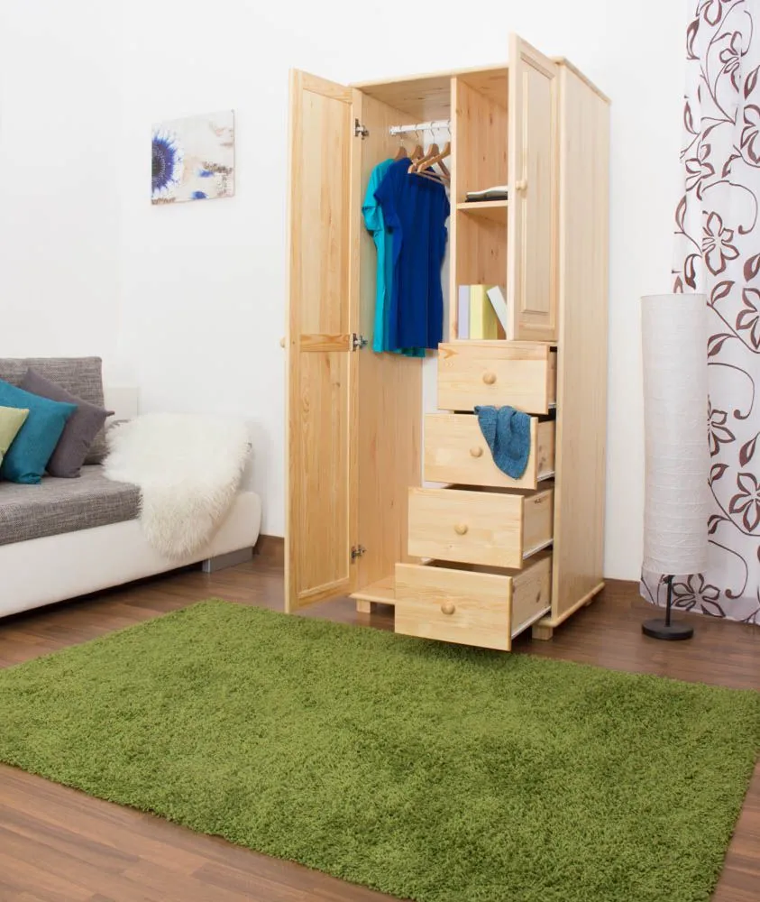 Kleiderschrank Kiefer Vollholz massiv natur 009 - Abmessung 190 x 80 x 60 cm (H x B x T)