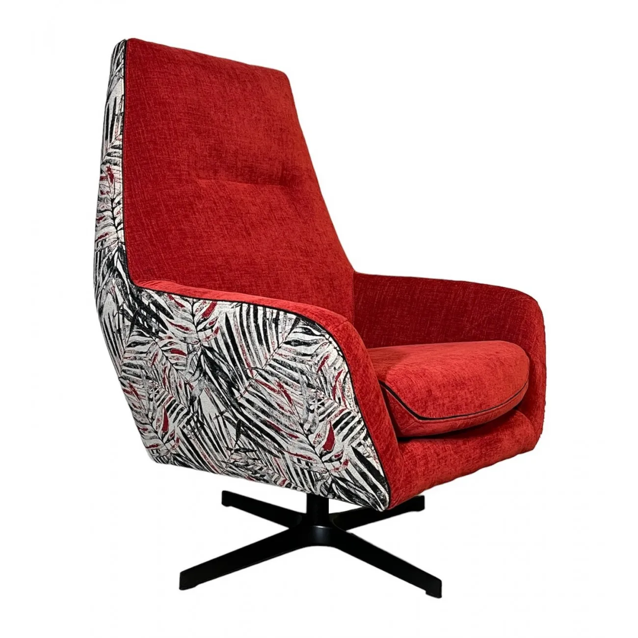 JUNGLE - Zweifarbiger Sessel aus bedrucktem Stoff und rotem Samt