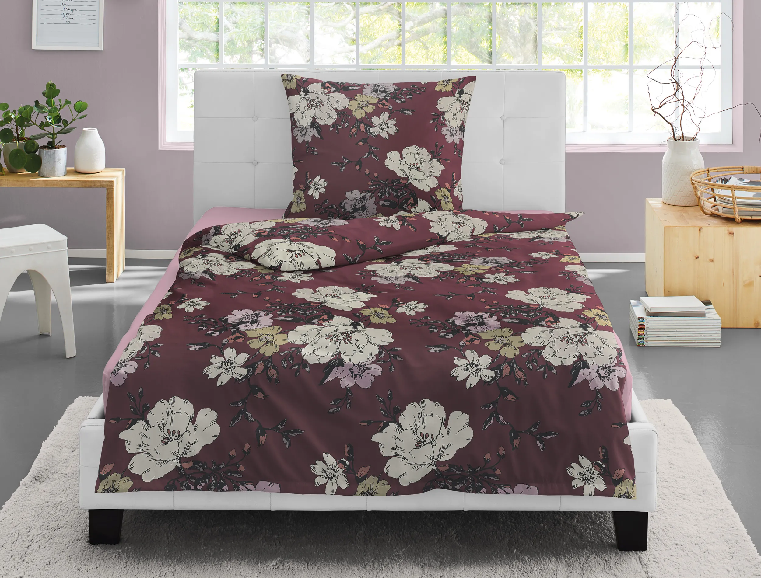 Mako Satin Bettwäsche Eos rotes Blumenmuster