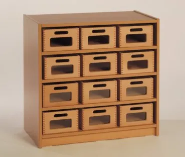 Kindergarten Einzelschrank mit 12 Massivholzkästen