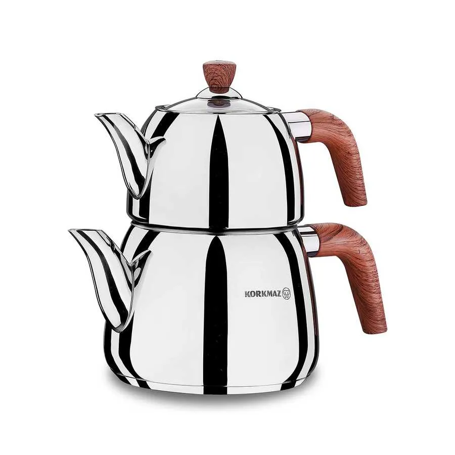 Korkmaz Teekanne ABANA A046 Silber-Holzoptik Induktion 1 L - 2 L