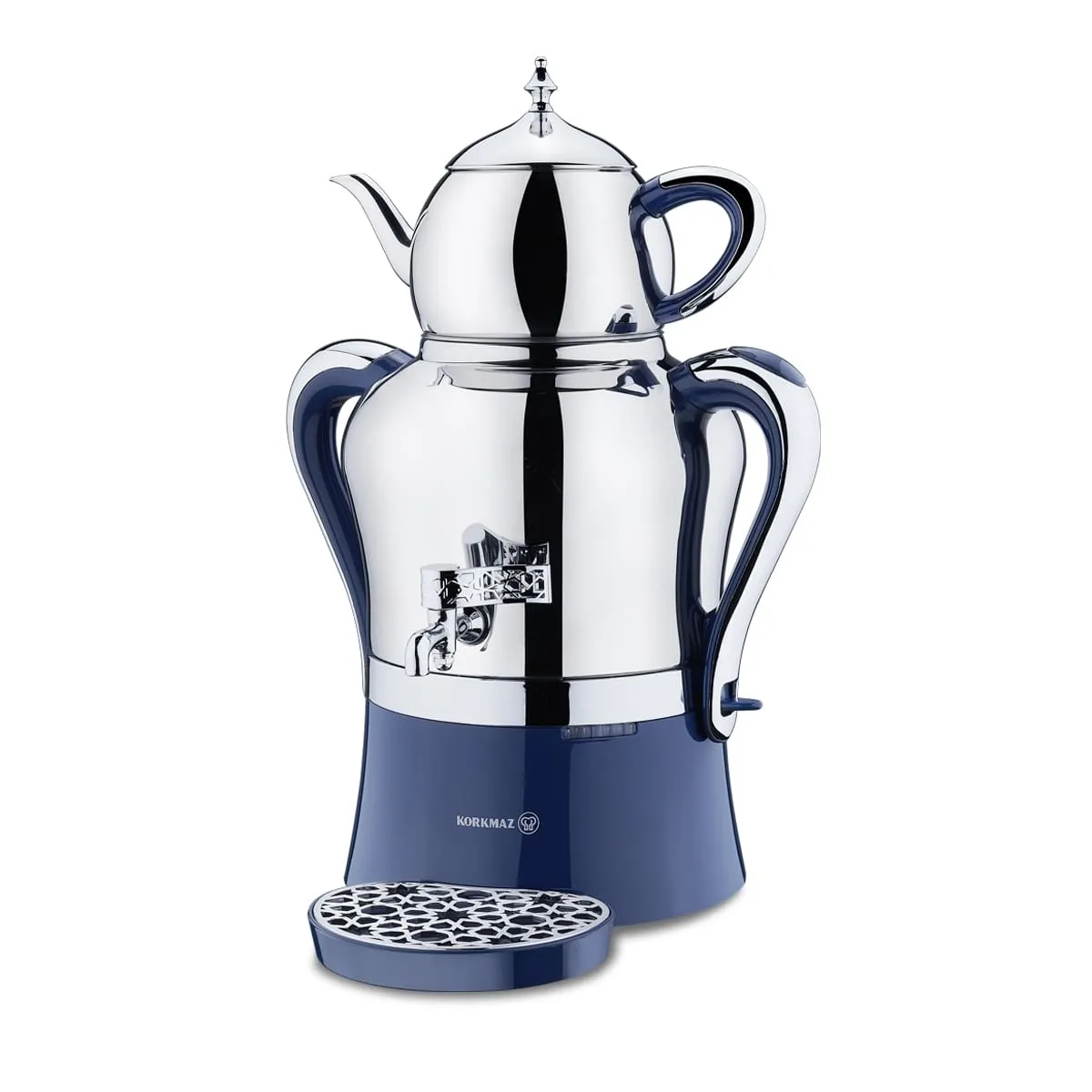 Korkmaz HANEDAN AZURA A843 Samowar Teekocher Silber-Blau