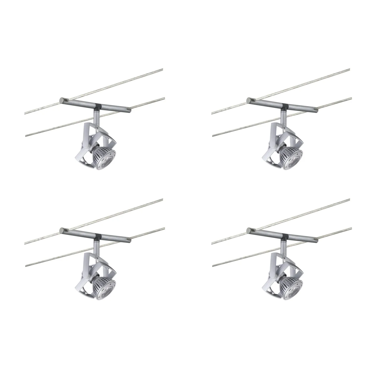 4er Set Paulmann Halogen Seilspot GU5,3 chrom matt inkl. 1W LED Seilabstand 16 cm 2800K warmweiß