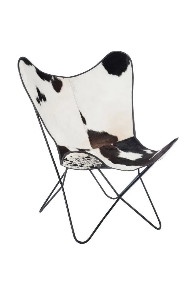 Lounge chair Cowhide/Metal White/Black