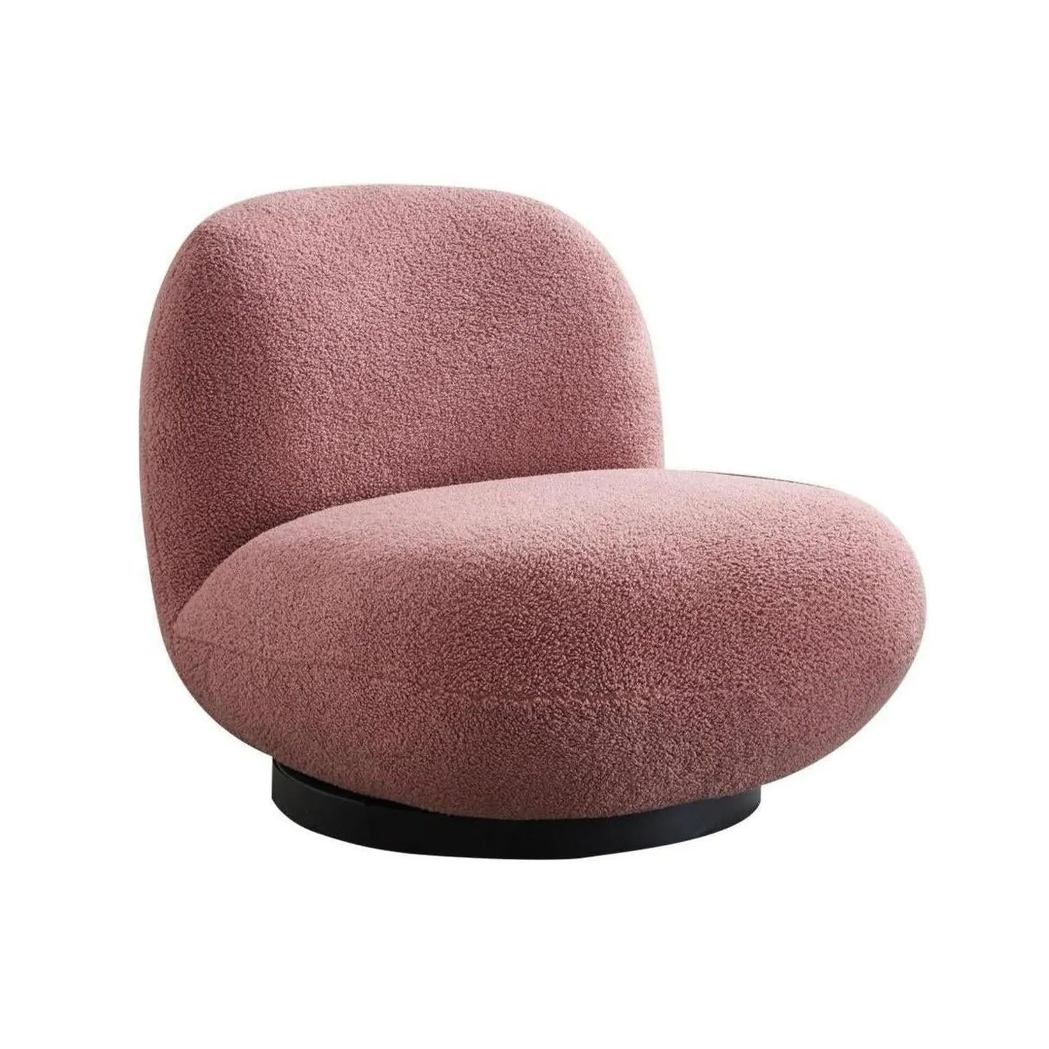 Loungesessel Emma mit Drehfunktion aus Teddy Bouclé - Rosa