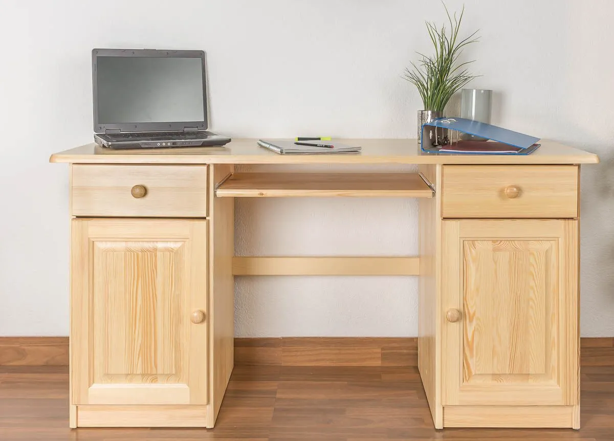 Schreibtisch Kiefer massiv Vollholz natur 004 - Abmessung 74 x 136 x 55 cm (H x B x T)