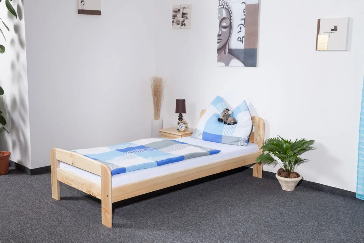 Kinderbett / Jugendbett Kiefer Vollholz massiv natur A6, inkl. Lattenrost - Abmessung 90 x 200 cm