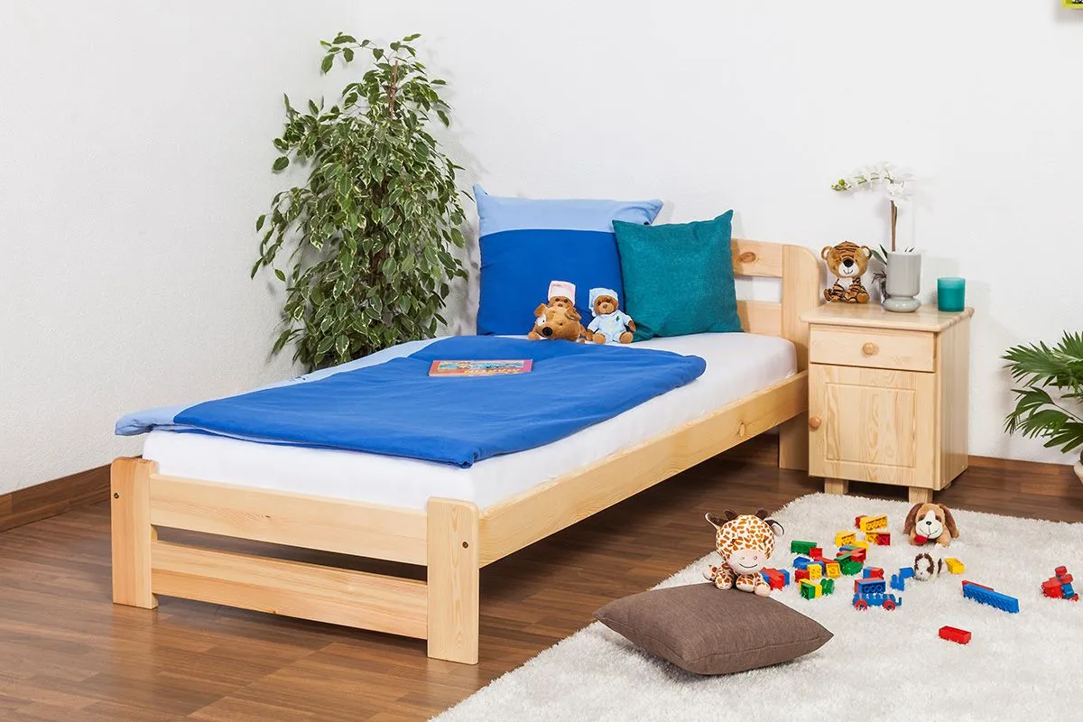 Kinderbett / Jugendbett Kiefer Vollholz massiv natur A7, inkl. Lattenrost - Abmessungen: 90 x 200 cm