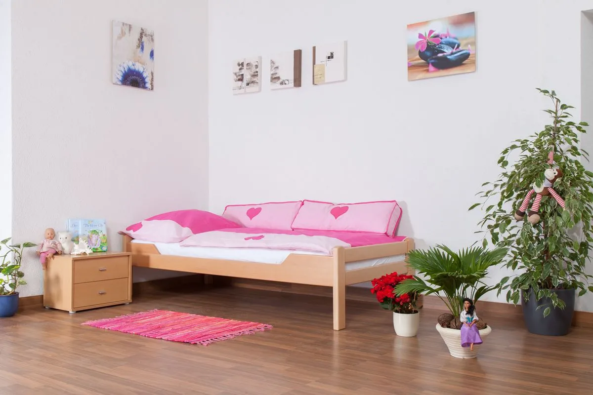 Kinderbett / Jugendbett "Easy Premium Line" K1/1n, Buche Vollholz massiv Natur - Maße: 90 x 200 cm