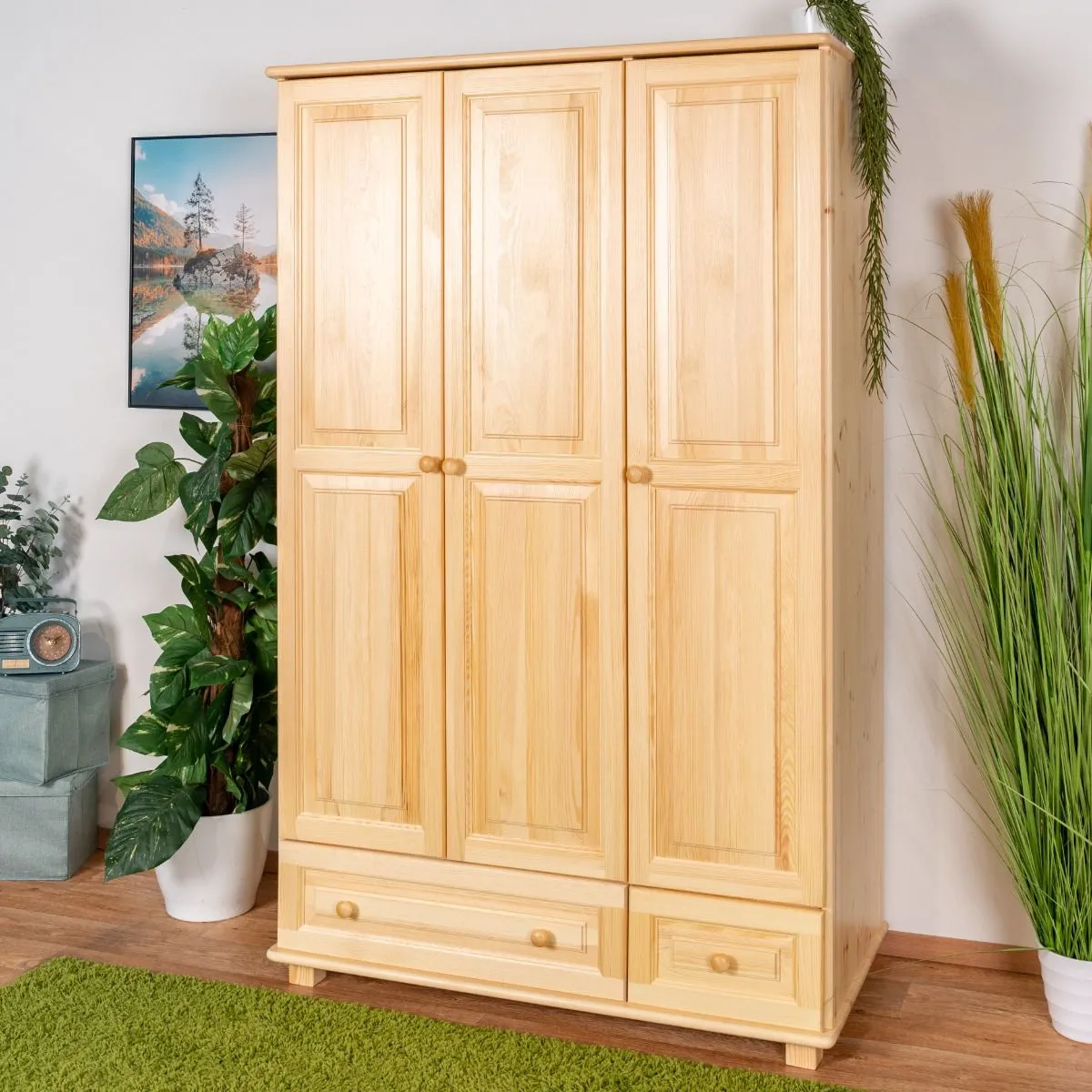 Kleiderschrank Kiefer Vollholz massiv natur 015 - Abmessung 190 x 120 x 60 cm (H x B x T)