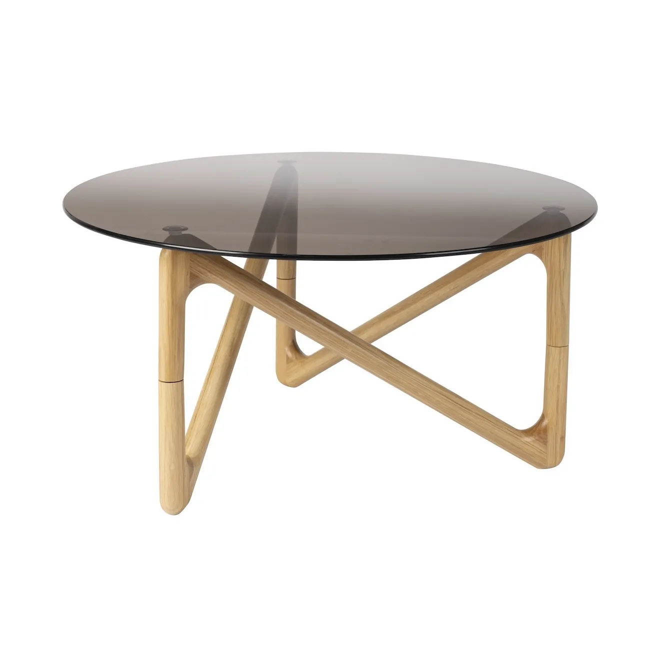 NAIA - Runder Couchtisch aus hellem Holz und Rauchglas D80