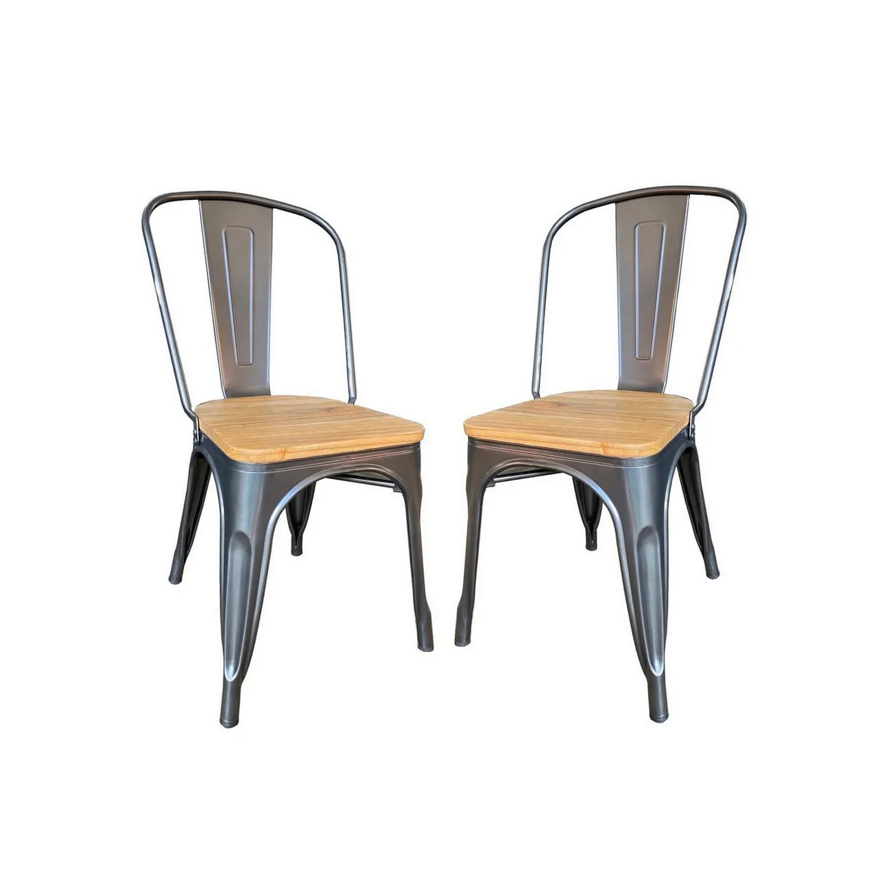 NEVADA - 2er-Set Essstühle Stahl grau und helles Holz