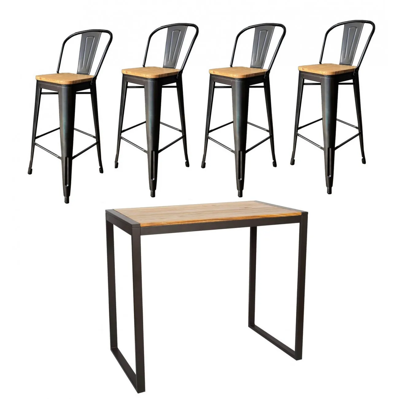 NEVADA - Hochschrankset 120 cm Stahl/natürliches Massivholz