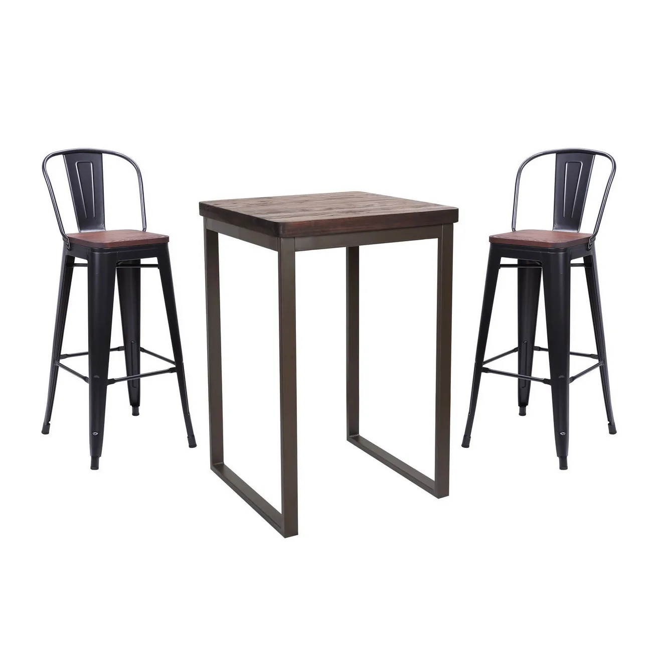 NEVADA - Hochschrankset Stahl/dunkles Massivholz