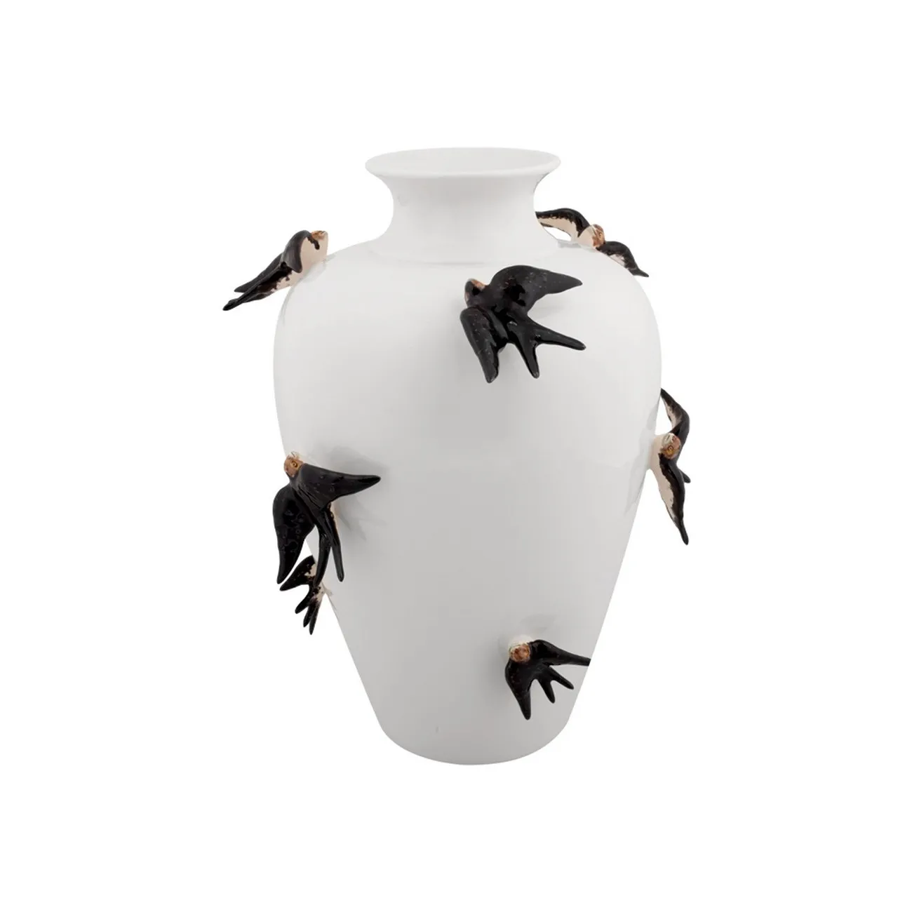PRIMAVERA - Dekorative Vase aus weißer Keramik mit Vogelmotiv