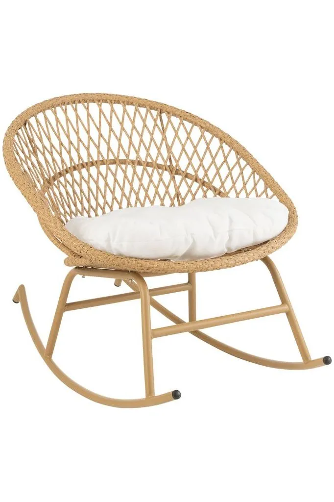 Rocking Chair + Cushion Zayo Metal/Wicker Beige