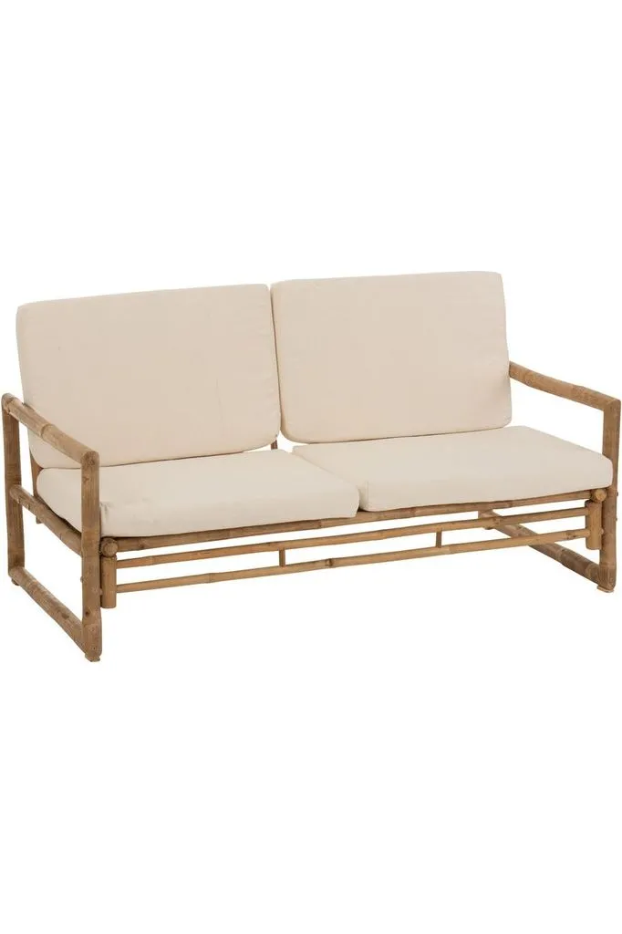 Two-Seater Sofa Bamboo+Textile Natural/White