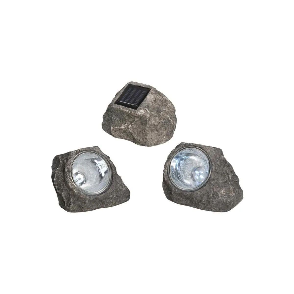 Solar Außenstrahler 3er Set mit je 4 LEDs Kunststein