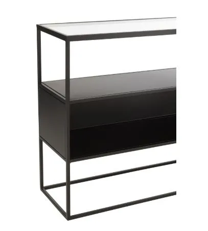Square console in metal and black glass