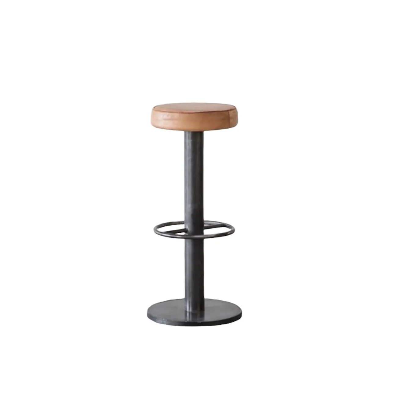 STEEL - Tabouret de bar industriel en acier et cuir H65