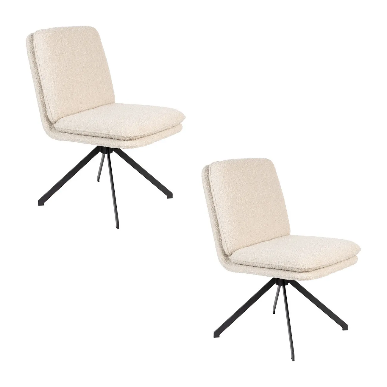TYLER - Set aus 2 Drehstühlen mit weißem Bouclé-Stoff